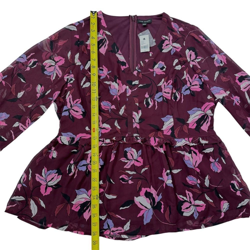Lane Bryant Blouse Dark Floral Sheer Cranberry Plum Plus Purple Burgundy Size 18 - Picture 13 of 16